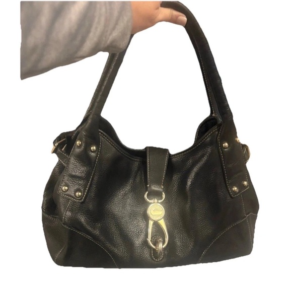 Dooney & Bourke Handbags - Dooney & Bourke Logo Lock Hobo/Satchel Bag Black Pebbled Leather EUC